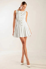 NO COMPARISONS PLEATED SKIRT MINI DRESS - WHITE