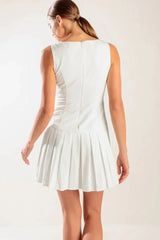 NO COMPARISONS PLEATED SKIRT MINI DRESS - WHITE