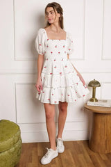 SUMMER DAYDREAMS CHERRY EMBROIDERED MINI DRESS