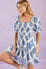 THROUGH THE GARDEN MINI DRESS - BLUE