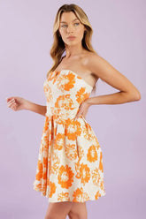 TANGERINE MIMOSAS ORANGE FLORAL MINI DRESS