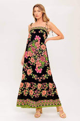 SUMMER GLOW FLORAL MAXI DRESS - BLACK