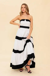 YOURS TO KEEP - WHITE & BLACK COLOR BLOCKED MAXI DRESS