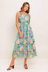 TARA LEAF PRINT MIDI DRESS