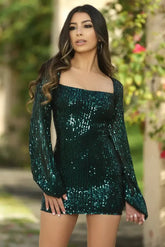 Sylvia Sequin Mini Dress -Emerald