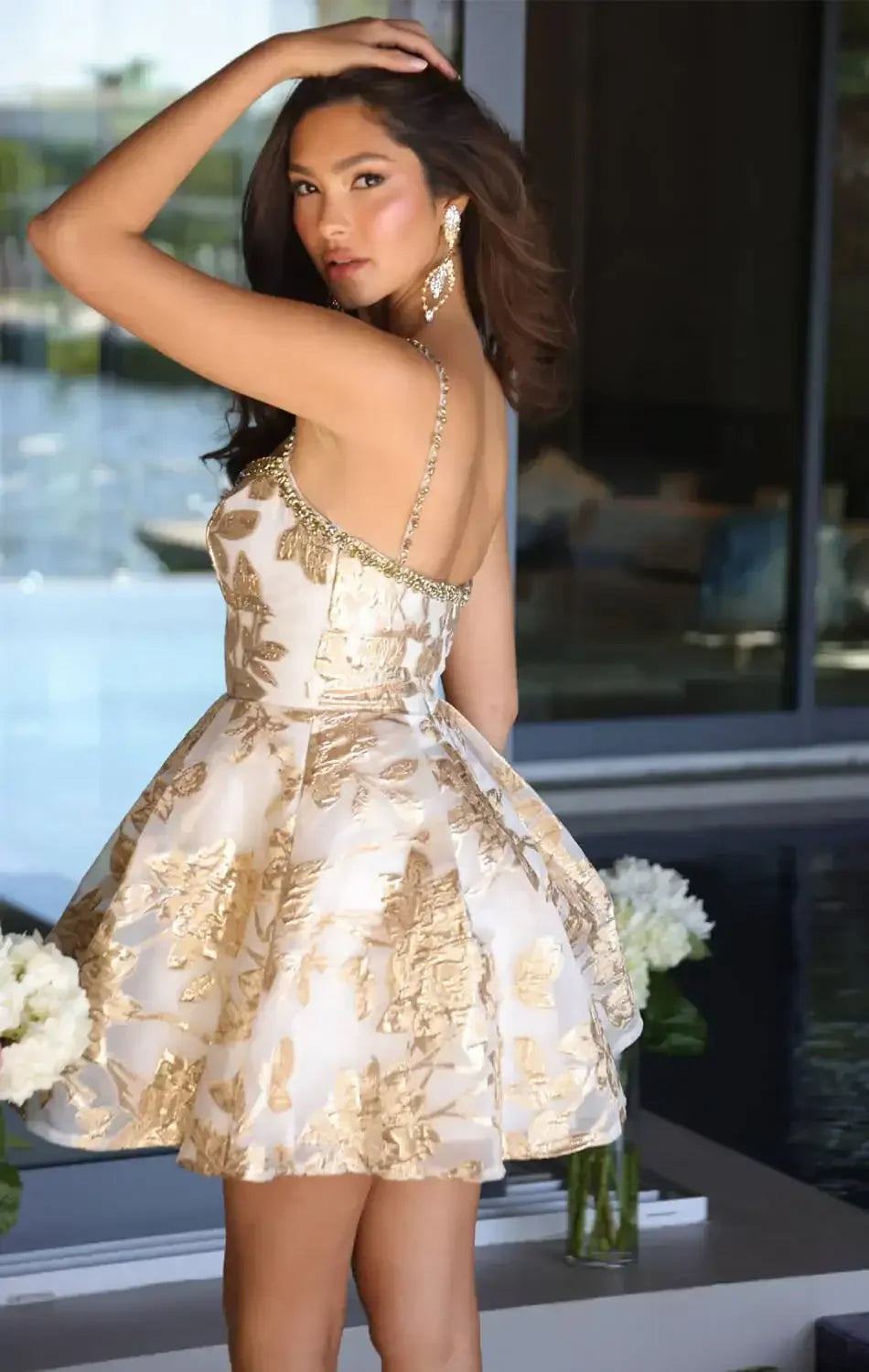 26357 - AVA PRESLEY - EMBROIDERED GLITTER A-LINE DRESS