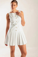 NO COMPARISONS PLEATED SKIRT MINI DRESS - WHITE