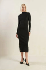 MODERN MUSE - BLACK - HIGH NECK SWEATER DRESS