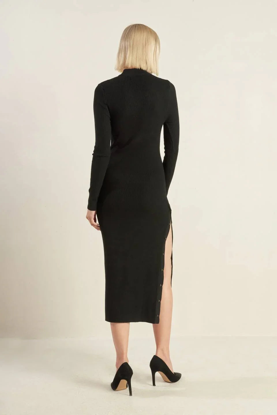 MODERN MUSE - BLACK - HIGH NECK SWEATER DRESS