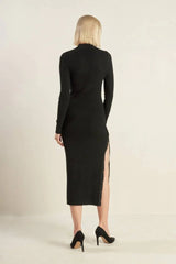 MODERN MUSE - BLACK - HIGH NECK SWEATER DRESS