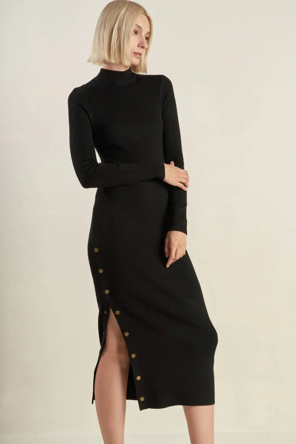 MODERN MUSE - BLACK - HIGH NECK SWEATER DRESS