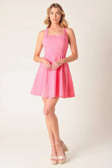 HIBISCUS PINK DENIM MINI DRESS