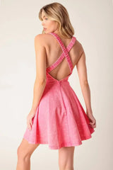 HIBISCUS PINK DENIM MINI DRESS