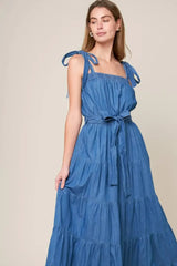 TRUDIE TIERED MAXI DRESS - BLUE CHAMBRAY
