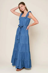 TRUDIE TIERED MAXI DRESS - BLUE CHAMBRAY