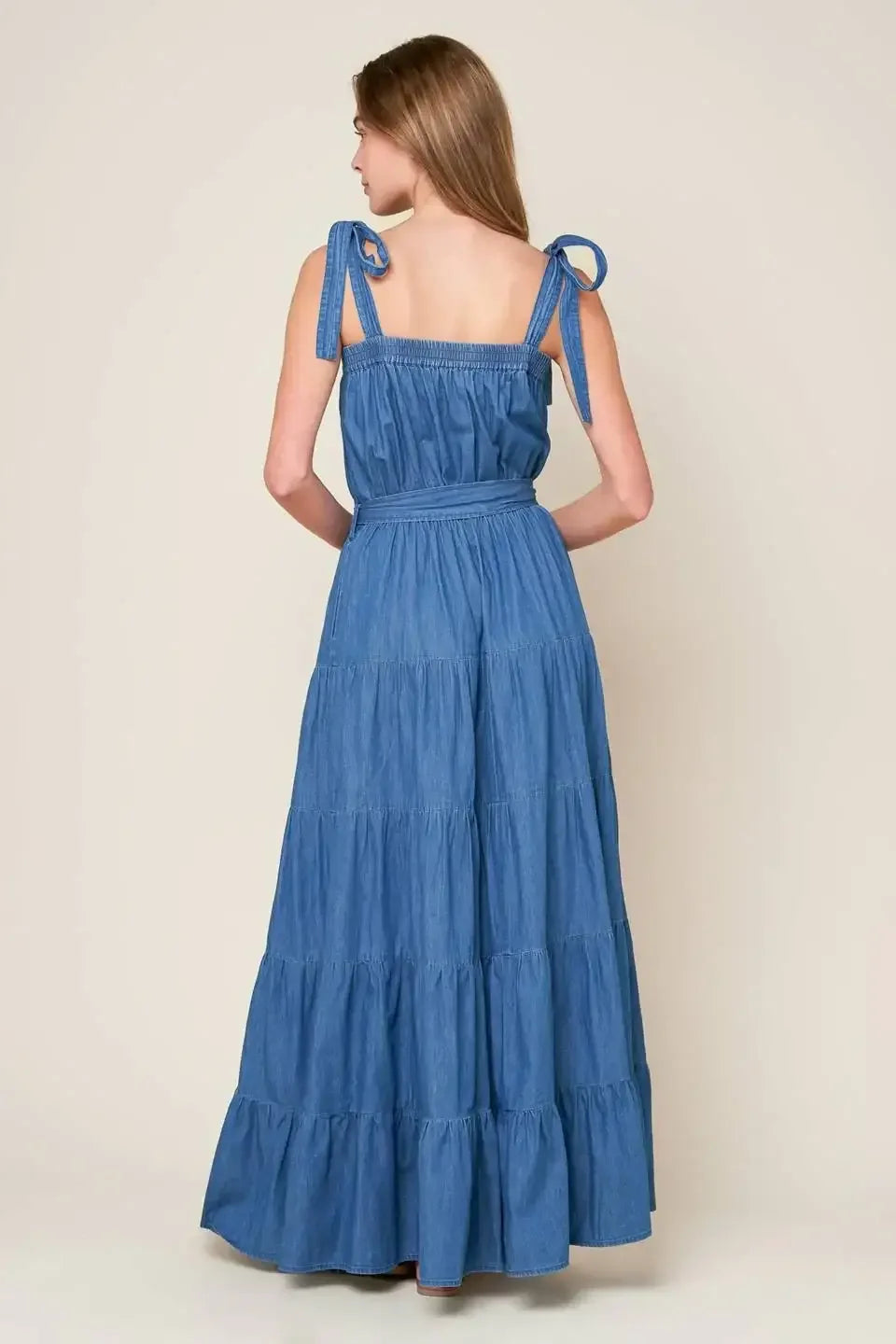 TRUDIE TIERED MAXI DRESS - BLUE CHAMBRAY