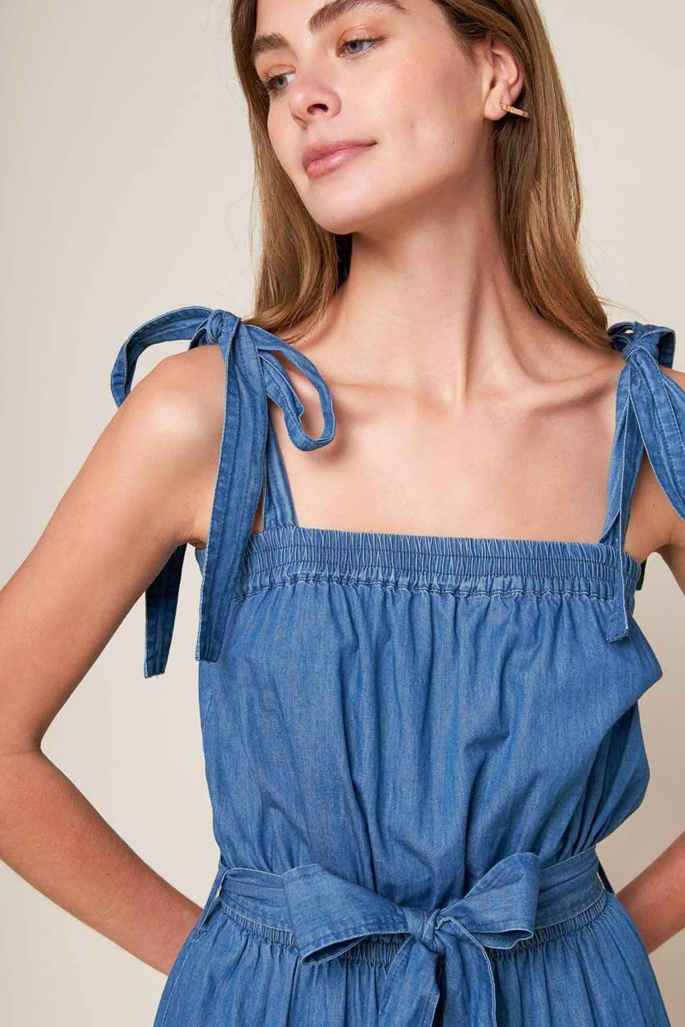 TRUDIE TIERED MAXI DRESS - BLUE CHAMBRAY