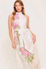 Size Small, ROSE GARDEN - IVORY LACE HALTER MAXI DRESS - FINAL SALE