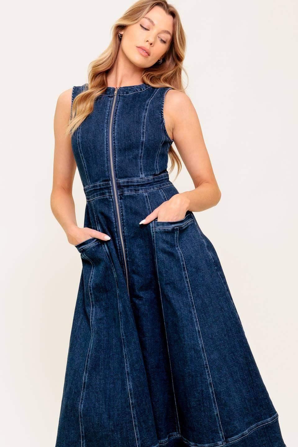 RAW BEAUTY - INDIGO SLEEVELESS DENIM DRESS
