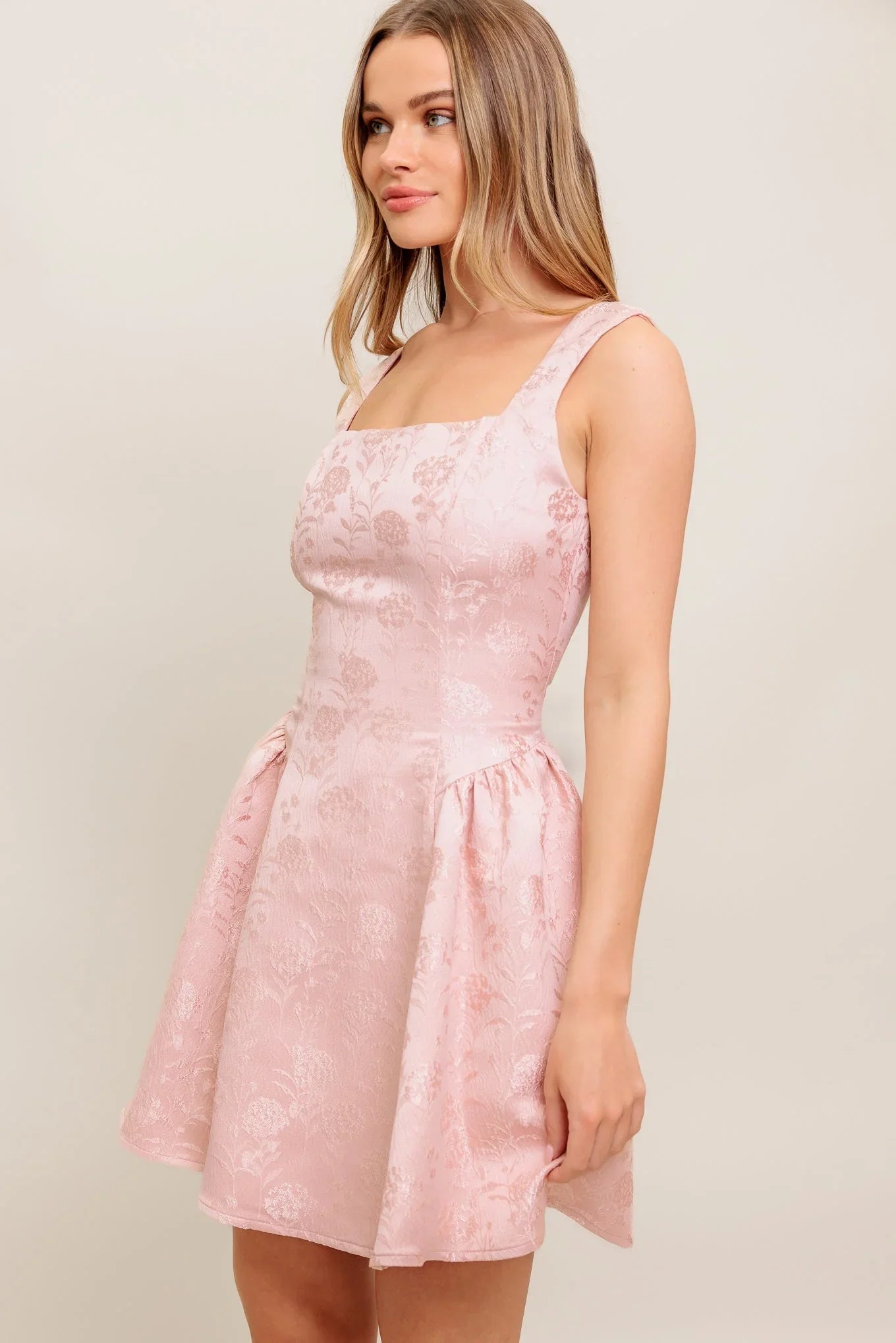 JAX JACQUARD SATIN MINI DRESS - BLUSH