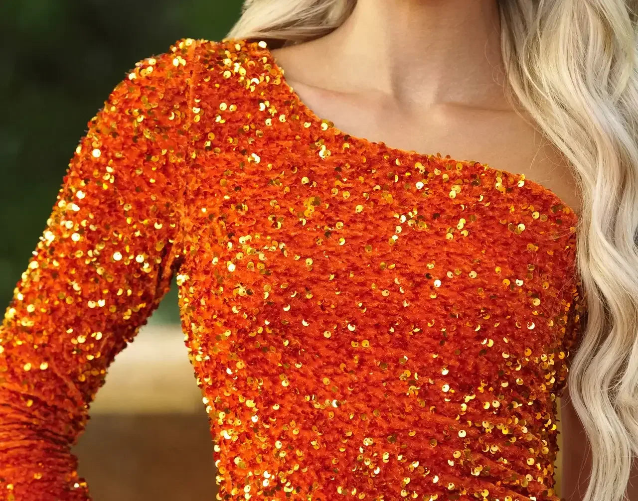 Rita One Sleeve Sequin Mini Dress - Burnt Orange